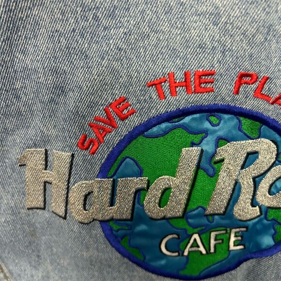 Vintage Hard Rock Cafe Orlando Unisex XL Blue Denim Bomber Jacket Music Flawed - Picture 4 of 16